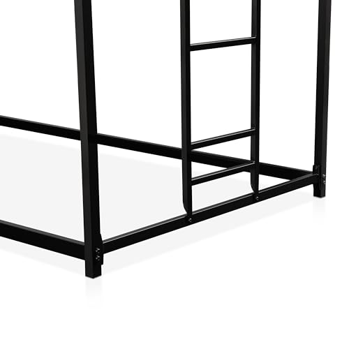 Furniture of America Dravenor Modern Metal Twin Over Twin Low Profile Bunk Bed with Reversible Ladder and Twnty-Two Slats, No Box Spring Required, for Kids, Bedroom, Dorm, Black Furniture of America