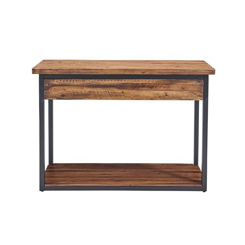 Claremont 43-Inch Solid Wood Console Table with Drawers and Lower Shelf – Rustic Industrial Entryway, Sofa, or TV Table with Acacia Wood Top and Black Metal Frame by Alaterre Furniture (Dark Brown) Alaterre Furniture