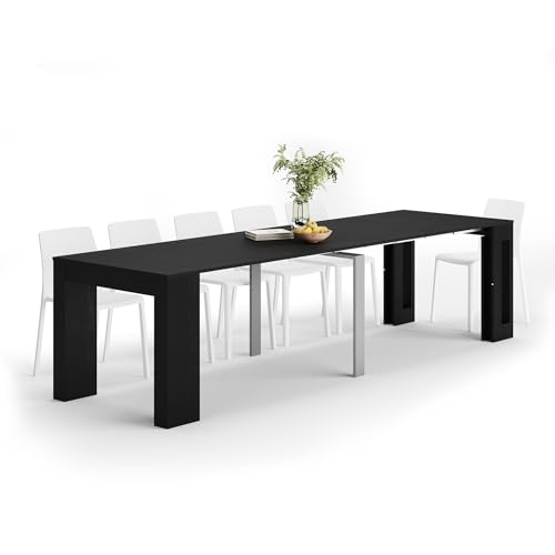 Mobili Fiver, Easy, Extendable Console Table with Extension Leaves Holder, 17.7(120.1) x35.4 in, Ashwood Black, Made in Italy Mobili Fiver