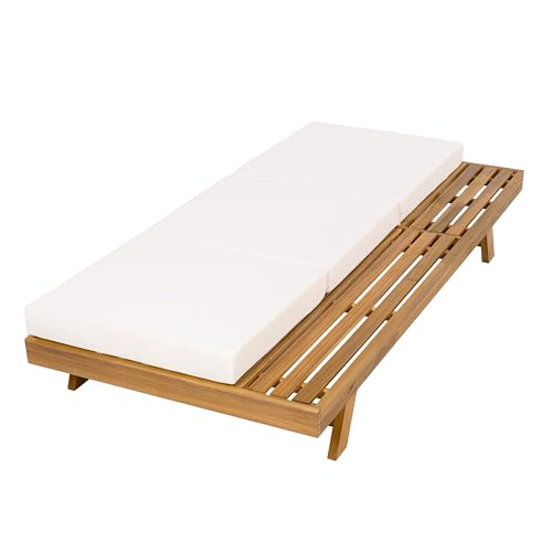 Christopher Knight Home Kayes Acacia Wood Chaise Lounge Chair Outdoor Set of 2, Poolside Sun Lounger Recliner, Patio Outdoor Chaise Lounge with 4'' Triple Folds Cushion, Teak+Cream