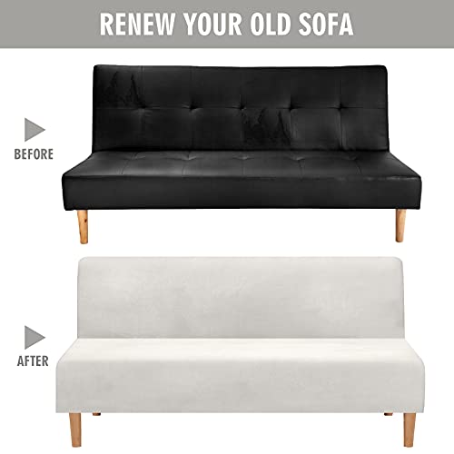 ele ELEOPTION 3 Seat Armless Sofa Bed Cover Stretch Slipcover Velvet Thicker Full Size Folding Cushion Couch Covers Furniture Protector Sofa Futon Cover White Color ele ELEOPTION