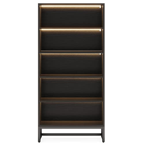 LITTLE TREE 70.8 Inch Tall LED Bookcase with Closed Back – Modern 5-Tier Bookshelf for Living Room and Bedroom Storage LITTLE TREE