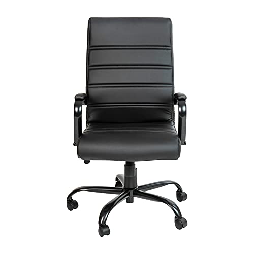 Flash Furniture Whitney High-Back Swivel LeatherSoft Desk Chair with Padded Seat and Armrests, Adjustable Height Padded Office Chair, Black Flash Furniture