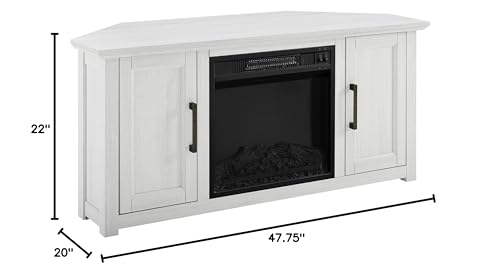Crosley Furniture Camden Corner Fireplace TV Stand for 50+ inch TVs, Entertainment Center with Storage Shelves, Whitewash Crosley Furniture