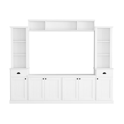 YOPTO 103" Minimalist Entertainment Center Wall Unit Set with Bridge for TVs Up to 75'',Ample Storage Space TV Stand W/Adjustable Shelves,Modernist Large Media Console for Living Room,White YOPTO