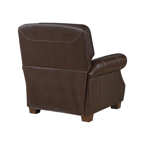 Lexicon Push Back Reclining Chair, Top Grain Leather Match Push Back Recliner Chair with Nailhead Trim, Rolled Arms, Solid Wood Legs, for Living Room/Apartment/Office, Easy Assembly, Brown