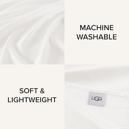 UGG Hedi Queen Sheet Set 4-Piece Luxury Cooling Sheets Deep Pockets Premium Bedding with 2 Pillow Shams Hypoallergenic Machine Washable Soft Lightweight Bed Set for Bedroom, Queen, White