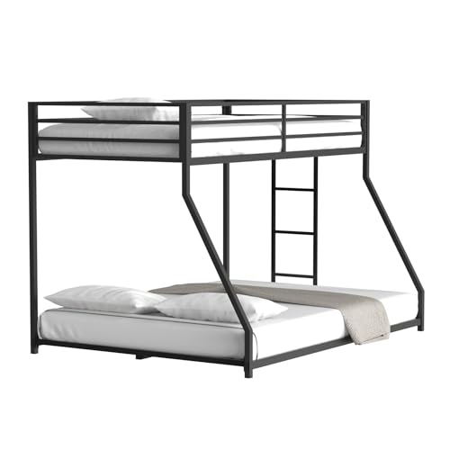 CFTEL Bunk Beds Twin Over Full Size, Metal Bunk Bed with Removable Ladder&Reinforced Guardrails for Kids&Adult, Bed Frame Twin Size (Black) CFTEL