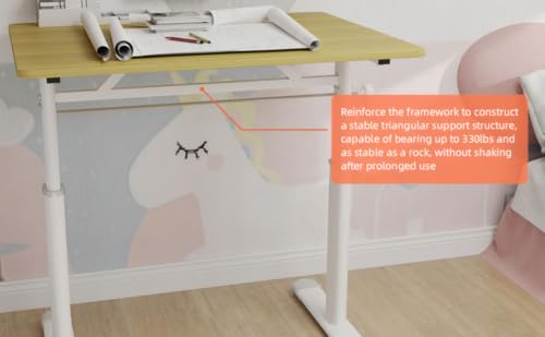 Penau Height Adjustable Standing Desk, Manual Crank Sit Stand Computer Desk, Compact Rectangular Home Office Study Desk, White Frame Natural Wood Top, 32.68 x 23.62 x 35.43 Inchs Penau
