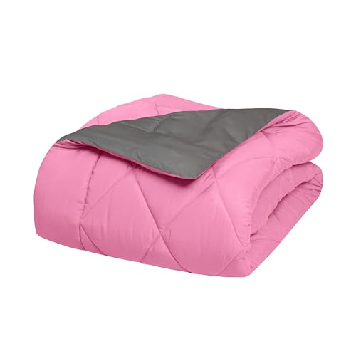Elegance Linen Silky Soft - Goose Down Alternative Reversible 2pc Comforter Set- Available in A Few Sizes and Colors, Twin/Twin XL, Pink/Gray Elegant Comfort