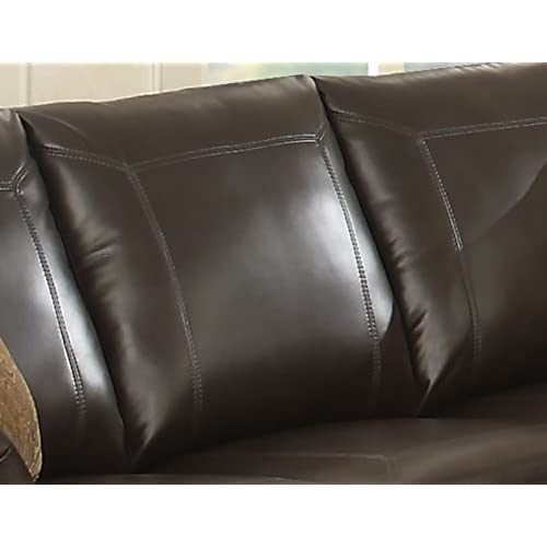 AC Pacific Louis Traditional Upholstered Leather Living Room Piece with Antique Brass Nail Head Trim, Sofa, Umber AC Pacific