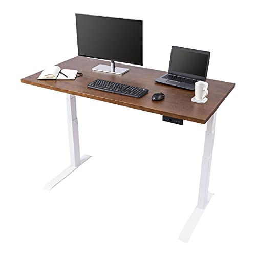 Stand Up Desk Store Solid Wood Top Electric Adjustable Height Standing Desk with Programmable Memory (White Frame/Walnut Top, 60" Wide) S Stand Up Desk Store