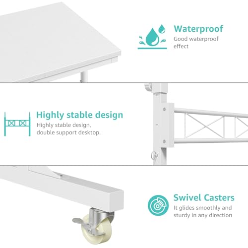 WINAZ Small Portable Treadmill Walking Pad Desk on Wheels, 32 Inch White Adjustable Height Mobile Rolling Standing Teacher Desks, Couch Sofa Side Laptop Stand Up Table for Bedroom, White WINAZ