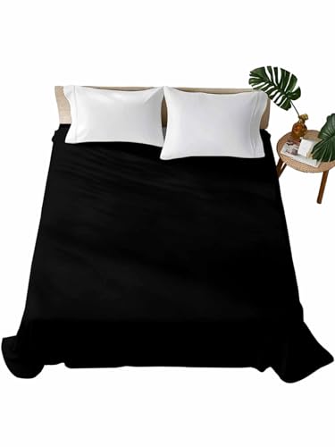 Top Sheet Twin XL Bedding Flat Sheet Only, Solid Art Minimalist Pure Black Microfiber Bed Sheets Soft Breathable Bedding Flat Sheets, Plain Single Dark Color Hotel Luxury Top Sheets Chees D Zone