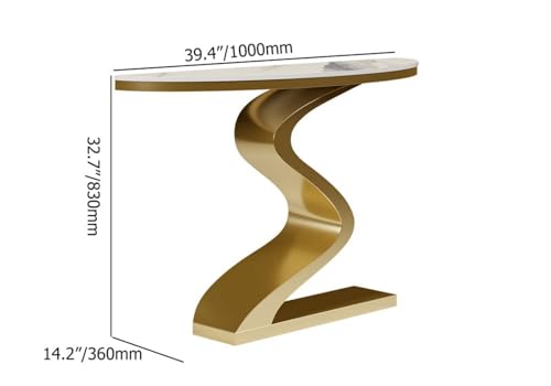homary 39.4" White & Gold Half Circle Entry Table, Half Moon Wall Table with Uniquely Designed Curved Legs for Entryway/Hallway/Living Room/Foyer, Sintered Stone Top homary