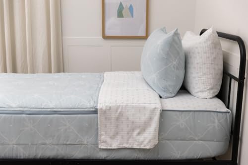 Beddy's Bow & Ribbon Themed Durable Zipper Bedding for Kids, Bed in a Bag, Baby Blue Comforter & White Pinstripe Sheets, Includes Pillowcase & Pillow Sham, Easy to Make & Wash Beddy's