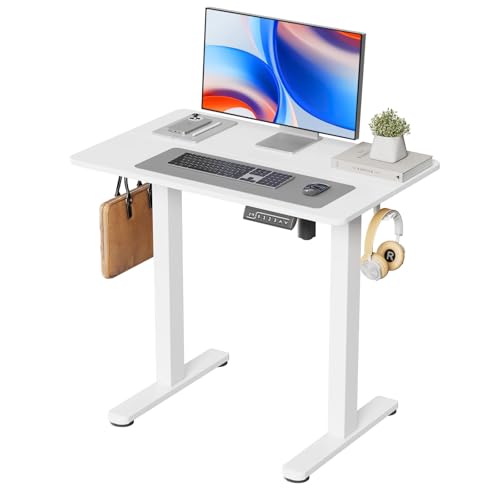 JYLH JOYSEEKER Small Standing Desk, 32" ×20" Electric White Standing Desk, Height Adjustable Compact Sit Stand Workstation with Splice Board, Home Office Desk with 2 Hooks JYLH JOYSEEKER