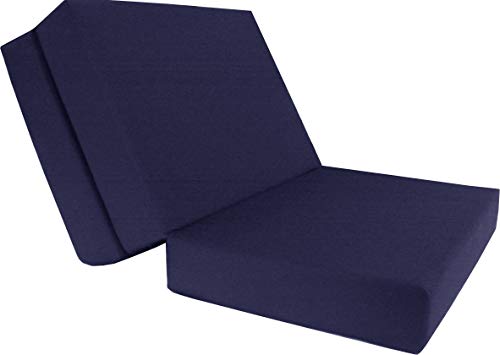 D&D Futon Furniture Navy Solid Twin Size Shikibuton Trifold Foam Beds 6 Thick x 39 W x 75 inches Long, 1.8 lbs high Density Resilient White Foam, Floor Foam Folding Mats. D&D Futon Furniture
