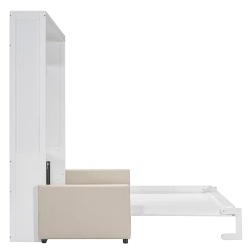 Ball & Cast Queen Size Murphy Bed Wall Bed with Sofa,can be Folded,Multifunctional Hideaway Cabinet Bed Frame,No Box Spring Needed,for Apartment,Bedroom,Guest Room,White Ball & Cast