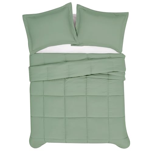 London Fog Garment Washed Solid Comforter Set Green Microfiber 3-Piece Full/Queen Comforter Set, Solid Themed, Adult and Teen, Oeko-TEX Certified LONDON FOG