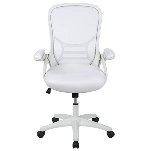 Flash Furniture Porter High-Back Swivel Office Chair with Adjustable Lumbar Support and Height, Ergonomic Mesh Desk Chair with Flip-Up Armrests, White Flash Furniture