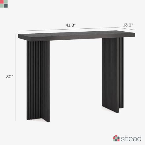 Fluted Console Table - Small Entry Desk for Narrow Spaces - Modern, Mid-Century Home Decor - Living Room Furniture - Solid Wood Entryway Table - Fluted Cross Bass and Rectangular Top (Black) Stead