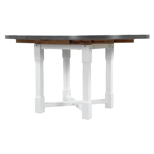 Merax 5-Piece Extendable Dining Table and 4 Upholstered Chairs, Round Oval Dining Table Set for 4, Wood MDF Kitchen Table Set with Removable Leaf for Dining Room, 42" to 58" (Grey+White) Merax