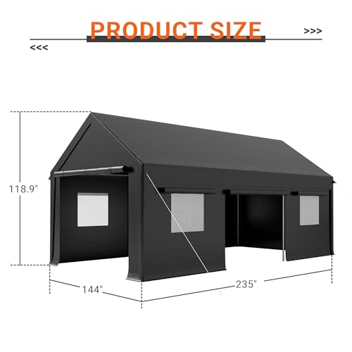 AirWire Carport, 12x20 FT Heavy Duty Carport, Portable Garage with Roll-Up Windows & Side-Opening Door, Car Canopy Reinforced Four-Hole Base for Car, Truck, Boat, Motorcycle AirWire
