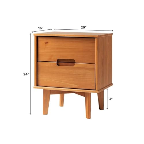 Walker Edison Mid Century Modern Grooved Handle Wood Nightstand Side Table Bedroom Storage Drawer and Shelf Bedside End Table, 2 Drawer, Caramel Walker Edison