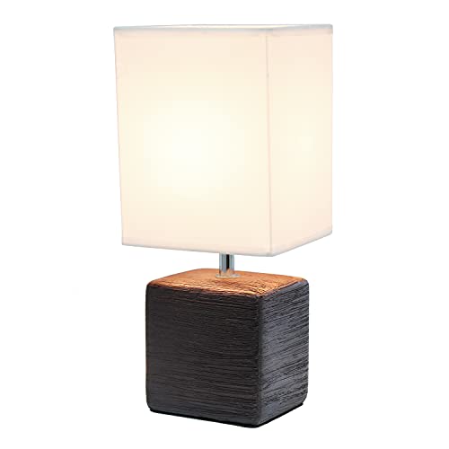 Simple Designs Petite Faux LT2072-BWN Stone Table Lamp with Fabric Shade, Brown with White Shade Simple Designs
