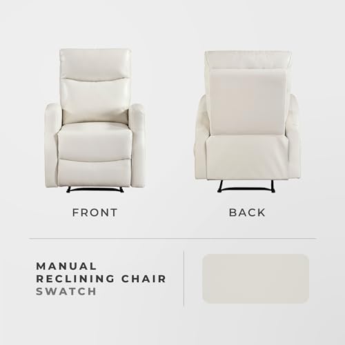 Lexicon Manual Recliner Chair, Wall Hugger Reclining Chair, Faux Leather Nursery Recliner, Tab Pull Reclining, Magazine Pocket, for Living Room/Theater Seating/Apartment, Easy Assembly, Beige