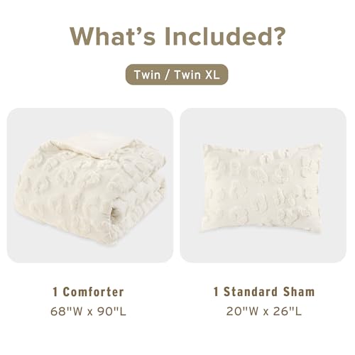 Intelligent Design Twin Comforter Set Chenille Tufted Animal Print Pattern Comforters Twin Size, All Season Fluffy Bedding Soft Microfiber Reverse, Larissa, Twin/Twin XL Off-White 2 Piece Intelligent Design