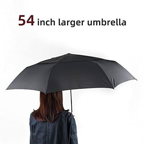 Travel Umbrella 54Inch, Windproof Umbrella,Rain Umbrellas,Large Umbrella,Strong and Portable,Golf 210T Vented for Men and Women,Wooden Handle by Pattecor(Black) Nothers