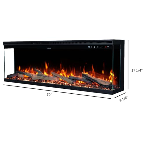 Touchstone Sideline Infinity Pro 3-Sided Smart 60" WiFi-Enabled Electric Fireplace - 80046 - Built-in - 6 Realistic Flame Colors- 13-Color Down Lighting- Crackle Sound- 1,500W Heater Touchstone