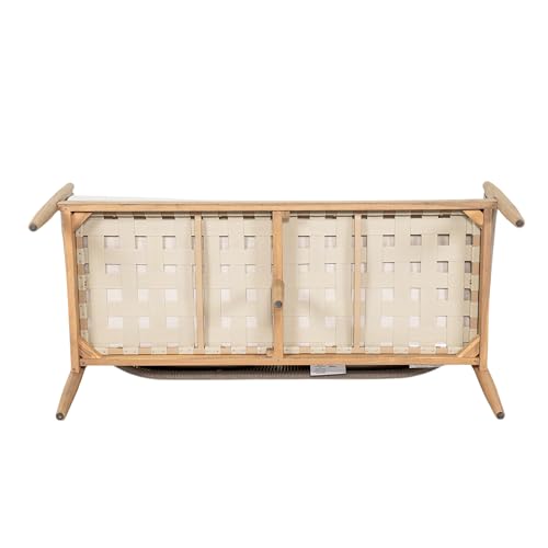 Christopher Knight Home Katarina Patio Acacia Wood Loveseat Furniture, Outdoor Loveseat Sofa with Comfy Fabric Cushions, 2-Seater Sofa with Handwoven Rope Backrest for Garden, Light Brown+Beige Christopher Knight Home