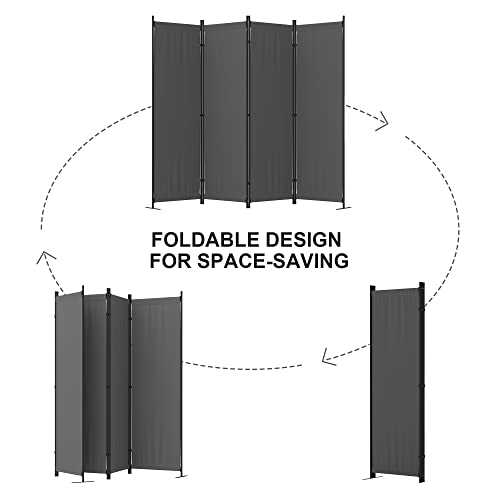 Room Divider, 4 Panel Folding Privacy Screen, 88” Portable Separating with 3 Metal Feet, Partition Room Dividers, Lightweight Freestanding Wall Divider Screen for Office Bedroom Hospital(Grey) Phonjoroo