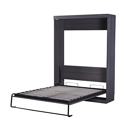 Ball & Cast Murphy Bed Full Size Storage Cabinet Bed Frame with Wardrobe and Drawers,can be Folded,Metal Hideaway Bedframe W/Wood Slat Support,for Kids Bedroom,Student Dorms,Gray Ball & Cast