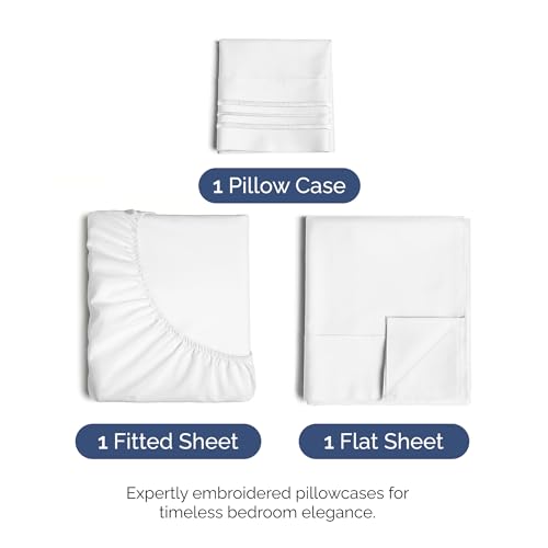 Twin XL Size 3 Piece Sheet Set - Comfy Breathable & Cooling Bed Sheets Set - Hotel Luxury Bedding for Women, Men, Kids, Teens, Boys & Girls - Deep Pockets, Ultra-Soft, Wrinkle Free - Oeko-Tex - White CGK Unlimited