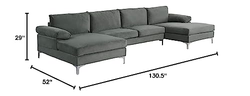 Casa AndreaMilano Modern Large Velvet Fabric U-Shape Sectional Sofa, Double Extra Wide Chaise Lounge Couch Casa Andrea Milano