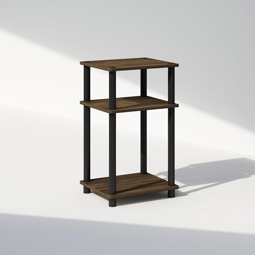 Furinno Just 3-Tier Turn-N-Tube Open Storage Nightstand, 1-Pack, Plastic Poles, Columbia Walnut/Black Furinno