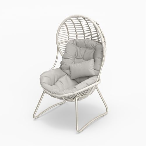 Kingdura Outdoor Wicker Egg Chair with Cushion, Oversized PE Rattan Chair, All-Weather Patio Lounge Chair for Balcony Porch Lawn & Indoor, 440LBS Capacity (Beige) Kingdura