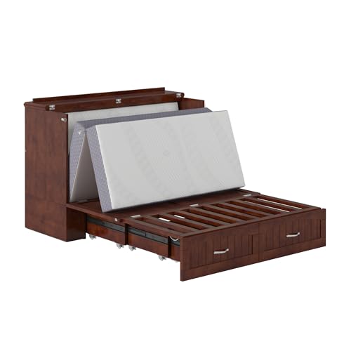 AFI, Southampton Murphy Bed Chest Full with 6" Mattress, Built-in USB Charger & Storage Drawer, Walnut AFI