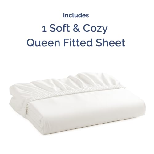 Queen Fitted Bed Sheet - Bottom Single Fitted Sheet Only - Ultra-Soft Hotel Luxury Bedding w/ 8-16 Inch Deep Pockets - Breathable & Wrinkle Free - Easy-Care, Fade & Shrink Resistant - Antique White CGK Unlimited