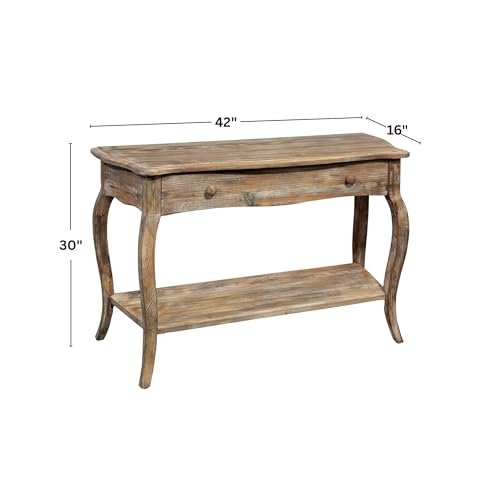 Austerity Rustic Console Table, 42 Inch with Curved Legs, Scalloped Edges, and Lower Shelf in Driftwood Finish - Natural and White Textured Antique Look Home Décor by Alaterre Furniture Alaterre Furniture