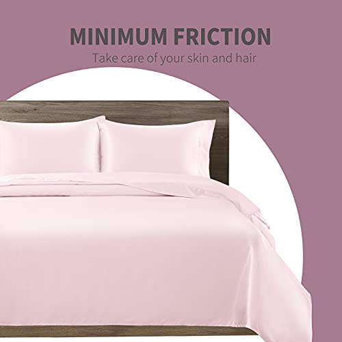 Cobedzy 4 Pcs Blush Pink Satin Sheets Queen Size Silky Satin Bedding Sheets Set with 1 Deep Pocket Fitted Sheet, 1 Flat Sheet, 2 Pillowcase Cobedzy