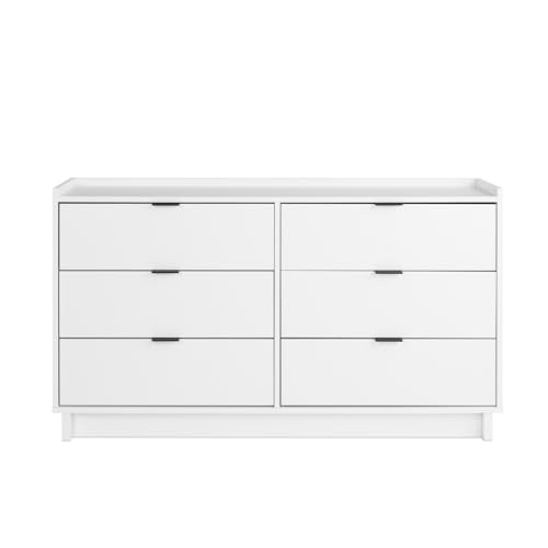 Prepac Simply Modern 6-Drawer Double Dresser for Bedroom, Chest of Drawers, Modern Bedroom Furniture, 52.5” wide x 16” deep x 29.5” tall, White Prepac
