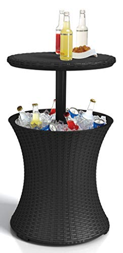 Keter Pacific Cool Bar Outdoor Patio Furniture and Hot Tub Side Table with 7.5 Gallon Beer and Wine Cooler, Dark Grey Keter