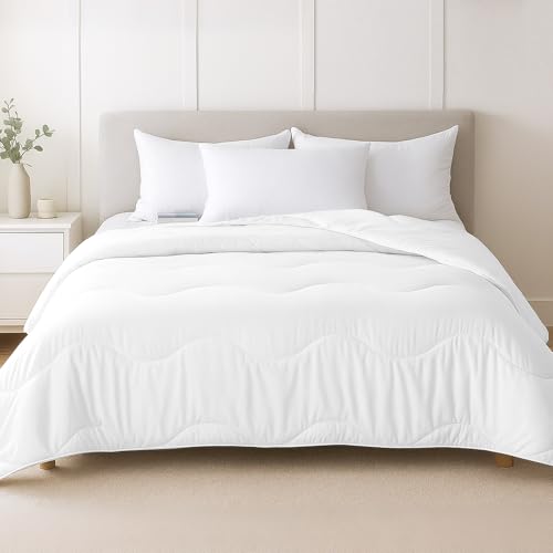 MEELUS Lightweight Comforter Cooling White, All Season Duvet Insert Breathable Full Size Summer Bedding, Soft Microfiber Cool Down Alternative Quilt with Corner Tabs, 82x86 inch MEELUS