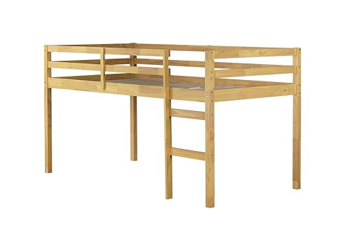Bellemave Twin Size Low Loft Bed,Kids Loft Bed with Ladder,Solid Wood Low Loft Bed Twin Size for Girls Boys,Natural Bellemave