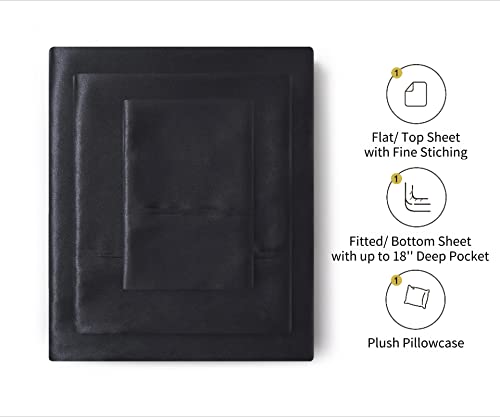 Lanest Housing Silk Satin Sheets, Twin XL Size Satin Bed Sheet Set with Deep Pockets, Cooling Soft and Hypoallergenic Satin Sheets Twin XL - Black Lanest Housing